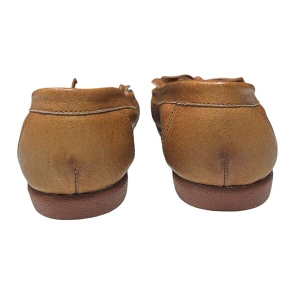 EJX Leather Upper Vintage Style Brown Leather Moccasin Loafers Flats Bow Slip On - Picture 7 of 8
